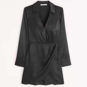 Abercrombie long sleeve satin black dress